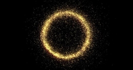 Fototapete - Gold glitter circle with glittering light shine sparkles frame on black background for Christmas holiday. Abstract magic glow of shimmering confetti and firework glittering sparks trail