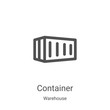container icon vector from warehouse collection. Thin line container outline icon vector illustration. Linear symbol for use on web and mobile apps, logo, print media