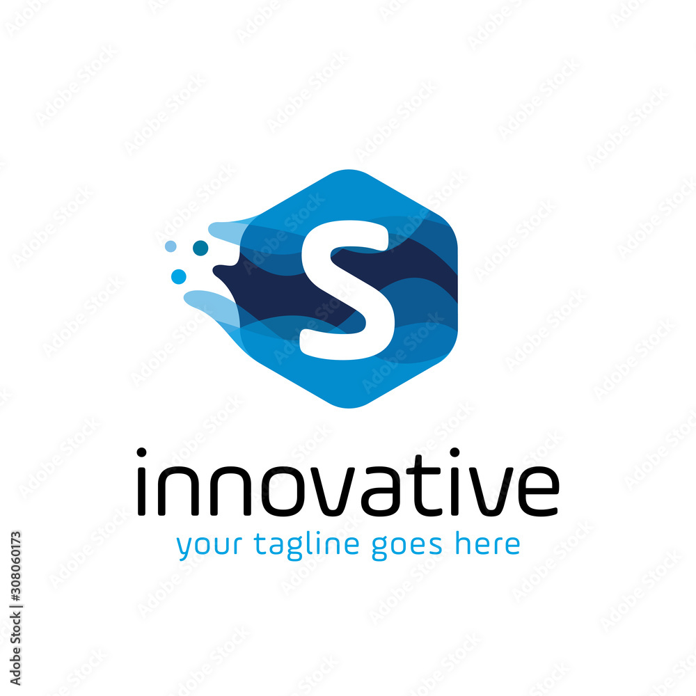 modern letter S technology logo design vector with hexagon and blue ...