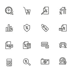 Poster - Interest rate icon set. Line icons collection on white background. Percentage, price tag, discount. Sale concept. Can be used for topics like shopping, retail, credit