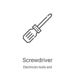 Wall Mural - screwdriver icon vector from electrician tools and elements collection. Thin line screwdriver outline icon vector illustration. Linear symbol for use on web and mobile apps, logo, print media