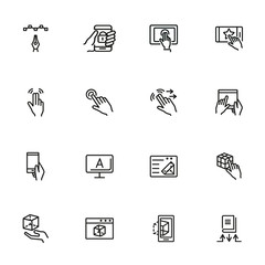 Poster - User experience design line icon set. Computer, hand, gadget. App concept. Can be used for topics like interface, software developer, information