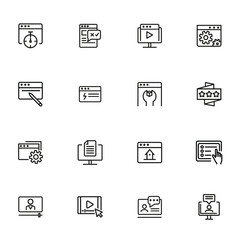 Poster - Web development icons. Set of line icons on white background. Homepage, setting folder, webinar. Computer using concept. Vector illustration can be used for topic like internet, technology, web design