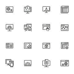 Poster - web technology line icon set. information, browser, connection. programming concept. can be used for
