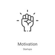 motivation icon vector from startups collection. Thin line motivation outline icon vector illustration. Linear symbol for use on web and mobile apps, logo, print media