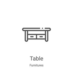 table icon vector from furnitures collection. Thin line table outline icon vector illustration. Linear symbol for use on web and mobile apps, logo, print media