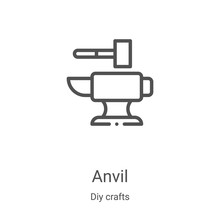 Anvil Icon Vector From Diy Crafts Collection. Thin Line Anvil Outline Icon Vector Illustration. Linear Symbol For Use On Web And Mobile Apps, Logo, Print Media