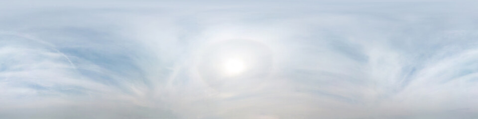 Wall Mural - clear blue sky with halo sun. seamless hdri panorama 360 degrees angle view with zenith for use in 3