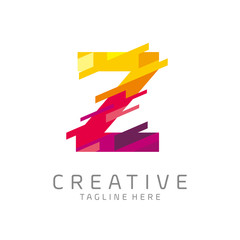 Wall Mural - colorful letter Z tech logo design vector with pixel/glitch motion concept. multimedia, technology, digital, innovation company symbol icon