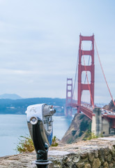 Poster - Viewing Scope over Bay with Golden Gate Bridge in Background