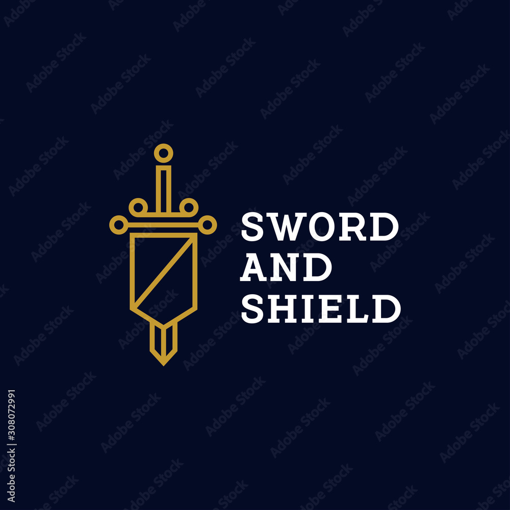 Image vectorielle Stock premium elegant linear sword and shield logo ...
