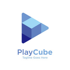 Wall Mural - play logo with cube/square concept. media, music, multimedia, studio logo icon vector