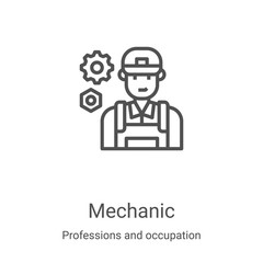 Wall Mural - mechanic icon vector from professions and occupation collection. Thin line mechanic outline icon vector illustration. Linear symbol for use on web and mobile apps, logo, print media