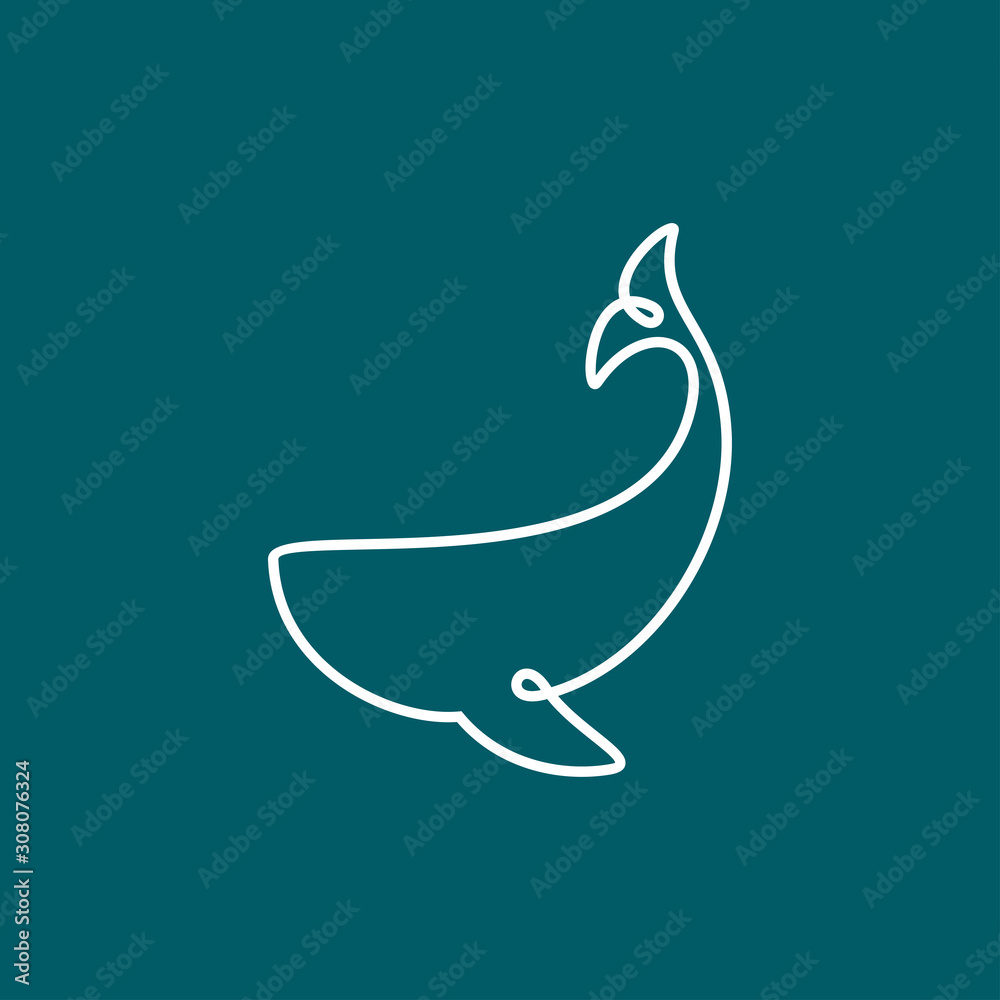 whale logo design template with line art, monoline, outline concept ...