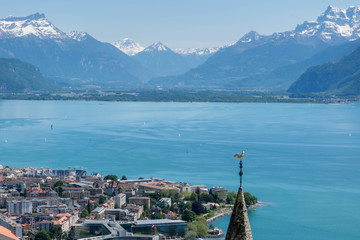 View on Vevey and Lausanne near Geneva Lake, Switzerland