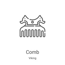 Comb Icon Vector From Viking Collection. Thin Line Comb Outline Icon Vector Illustration. Linear Symbol For Use On Web And Mobile Apps, Logo, Print Media