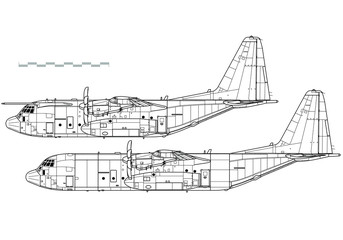 Poster - Lockheed C-130J Super Hercules. Outline vector drawing