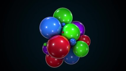 Poster - Bunch of colorful chaotic spheres. Computer generated abstract form of large and small balls. 3d rendering modern background
