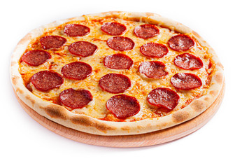 pizza isolate, medium size, side view. stock photo of pizza.