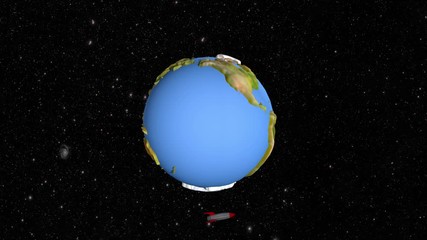 Wall Mural - a rocket flies around planet earth.3d rendering