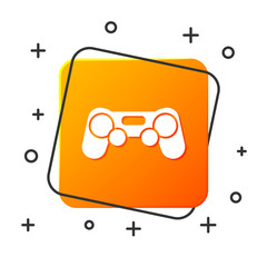 White Gamepad icon isolated on white background. Game controller. Orange square button. Vector Illustration