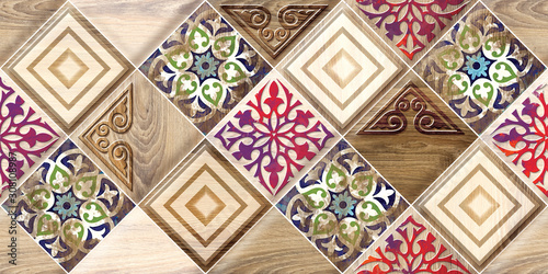 Fototapeta na wymiar Ceramic kitchen or washroom wall tile, wallpaper & background in multi colors.	