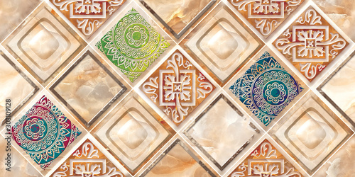 Obraz w ramie Ceramic kitchen or washroom wall tile, wallpaper & background in multi colors.	