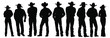 Vector silhouettes of cowboys and cowgirls standing.
