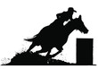 A vector silhouette of a rodeo cowgirl barrel racing.