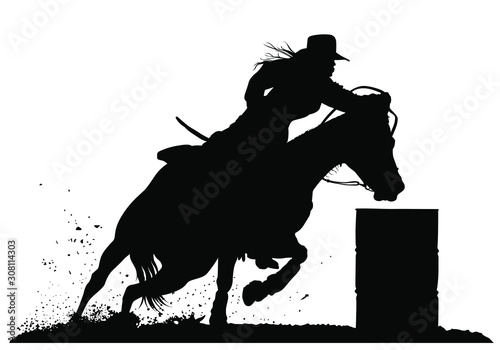 Fotomural A vector silhouette of a rodeo cowgirl barrel racing.