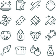 Food Icons Set Vector Illustration. Contains Such Icon As Meat, Pork, Beef, Chicken, Seafood And More. Expanded Stroke