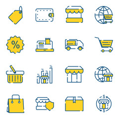Poster - Shopping Market set icon template color editable. Shopping malls, retail pack symbol vector sign isolated on white background icons vector illustration for graphic and web design.