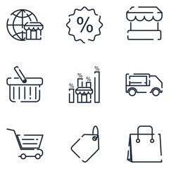Poster - Shopping Market set icon template color editable. Shopping malls, retail pack symbol vector sign isolated on white background icons vector illustration for graphic and web design.