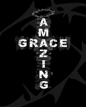 Amazing Grace - Text On Cross Shape. Christianity Quote For T-shirt Design. Typography Biblical Poster, Vector Background