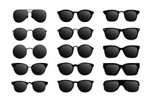 Set Of Modern Sun Glasses. Glasses With Black Glass.