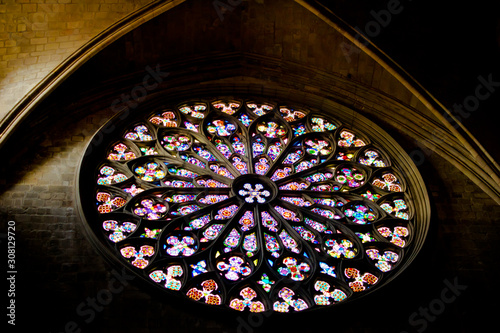 Cuadros en Lienzo BARCELONA, SPAIN: Main stained glass window of the Basilica of Santa Maria del P