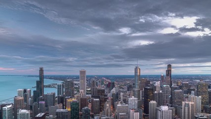 Wall Mural - a day to night urban timelapse with an incredible sunset sky over the city of chicago downtown as cl