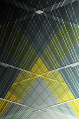 Poster - Computer graphics resembling architectural structure of panels. Abstract modern architecture background. Geometric pattern of parallel lines and angular or polygonal structure.