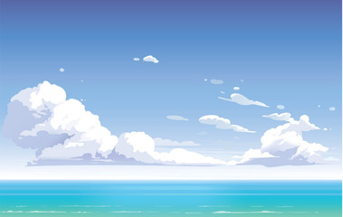 Wall Mural - vector blue sky clouds. anime clean style. background design