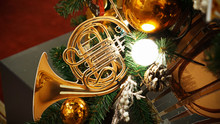 Christmas Decorations On The Christmas Tree. The Trombone.