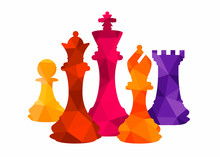 Chess Colorful Figures Pieces Tournament Game Vector Illustration