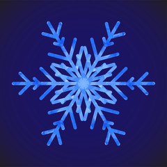 Poster - Abstract design template with polygonal snowflake for decoration design. Vector decorative background. Winter symbol. Low poly banner with snowflake on blue background for decorative design.
