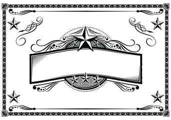 vector black & white western themed banner and sign design elements.