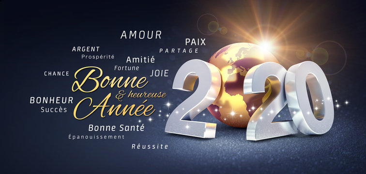 New Year 2020 French Greeting card, wishing the best