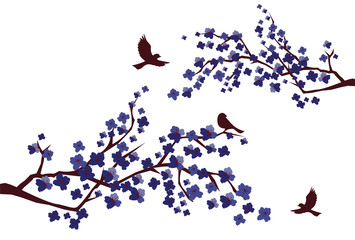 Poster - Vector Cherry Branches with Birds