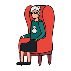 Sticker - cute grandmother seated in sofa character