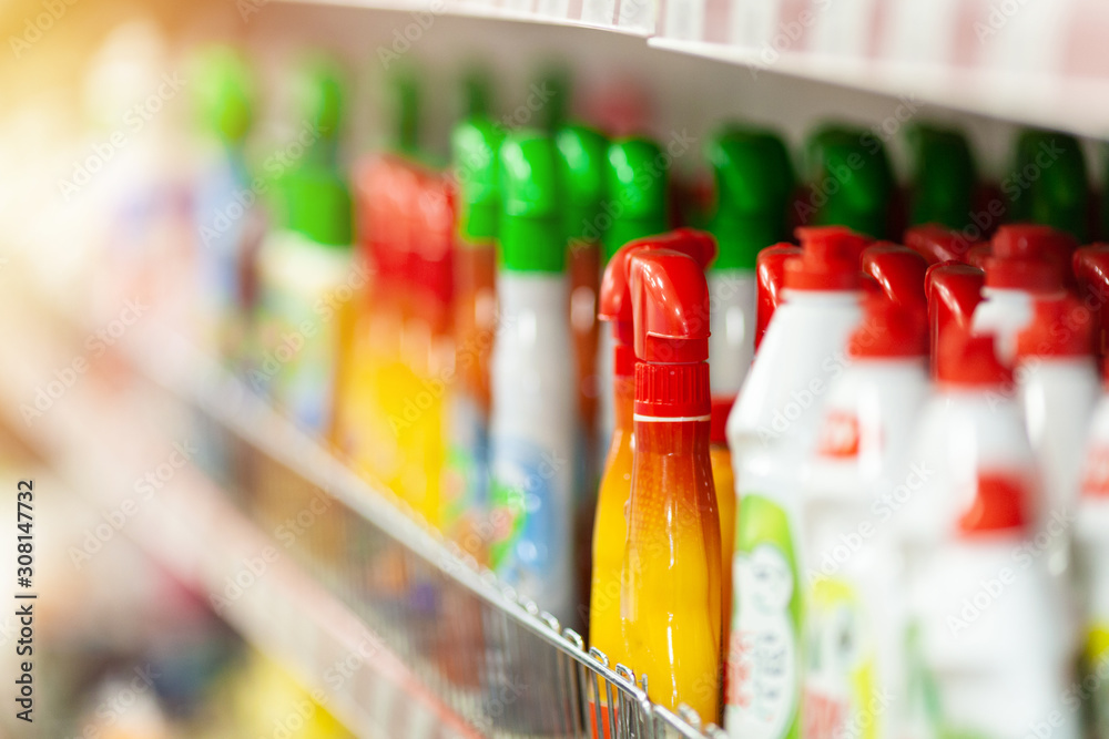 Cleaning spray products on super market shelf