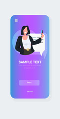 Poster - woman using mobile chatting app social network speech chat bubble communication concept smartphone s