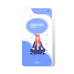 Poster - woman using smartphone mobile chatting app social network communication concept girl sitting with ch
