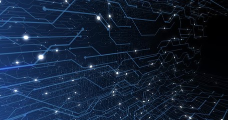 Poster - 4k seamless loop of print circuit technology cyber and futuristic concept. circuit board with moving